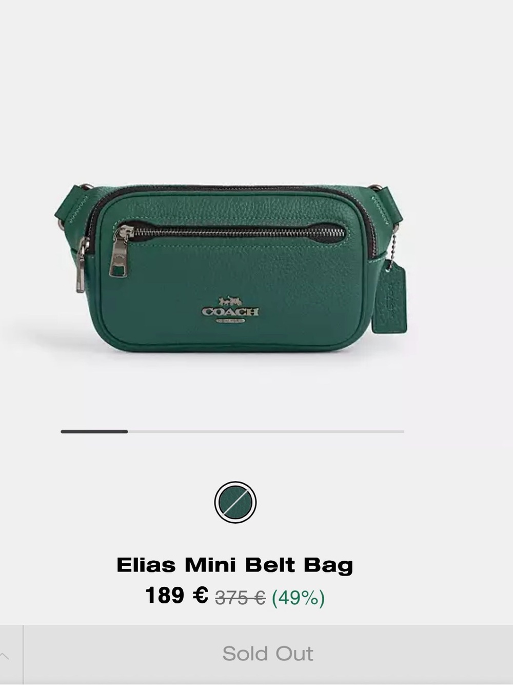 COACH Elias Mini Belt Bag - Emerald Green (NWOT)